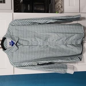 Blue and Green Gingham Plaid Egara Slim-Fit Dress Shirt. L.